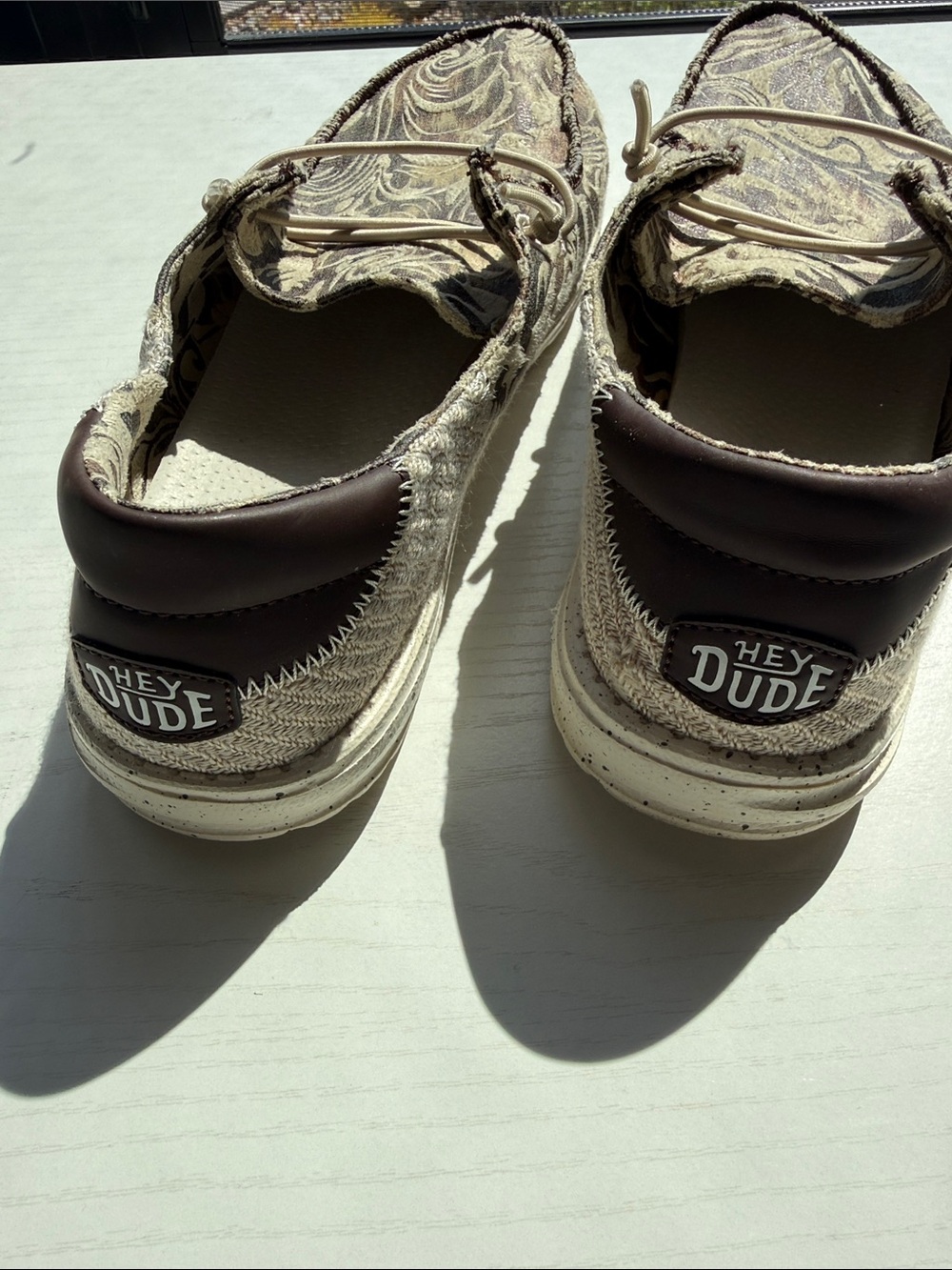 Hey Dude Floral Pattern Canvas Slip-On Loafers in Brown and Cream - Picture 3 of 12